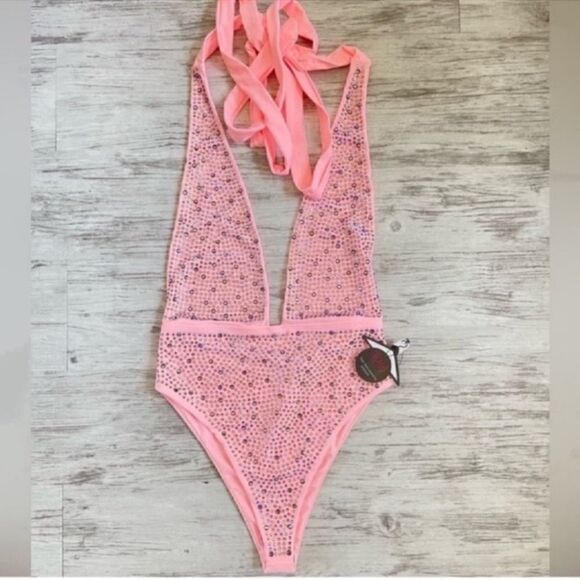 NWT Blush Iridescent Rhinestones Halter Multi Wear Swimsuit - Small - Small - Picture 2 of 12